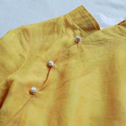 Art prints hem linen clothes For Women Sleeve yellow Dresses fall - Omychic