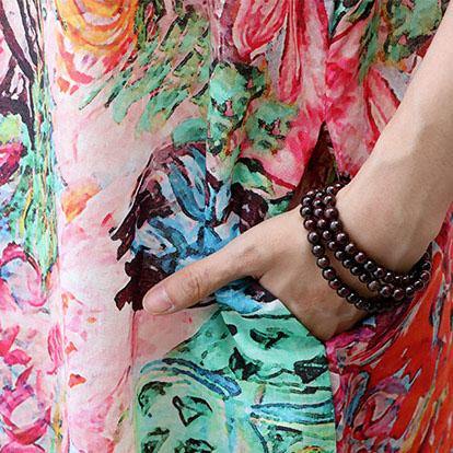 Art short sleeve linen dresses Runway floral Dress summer - Omychic