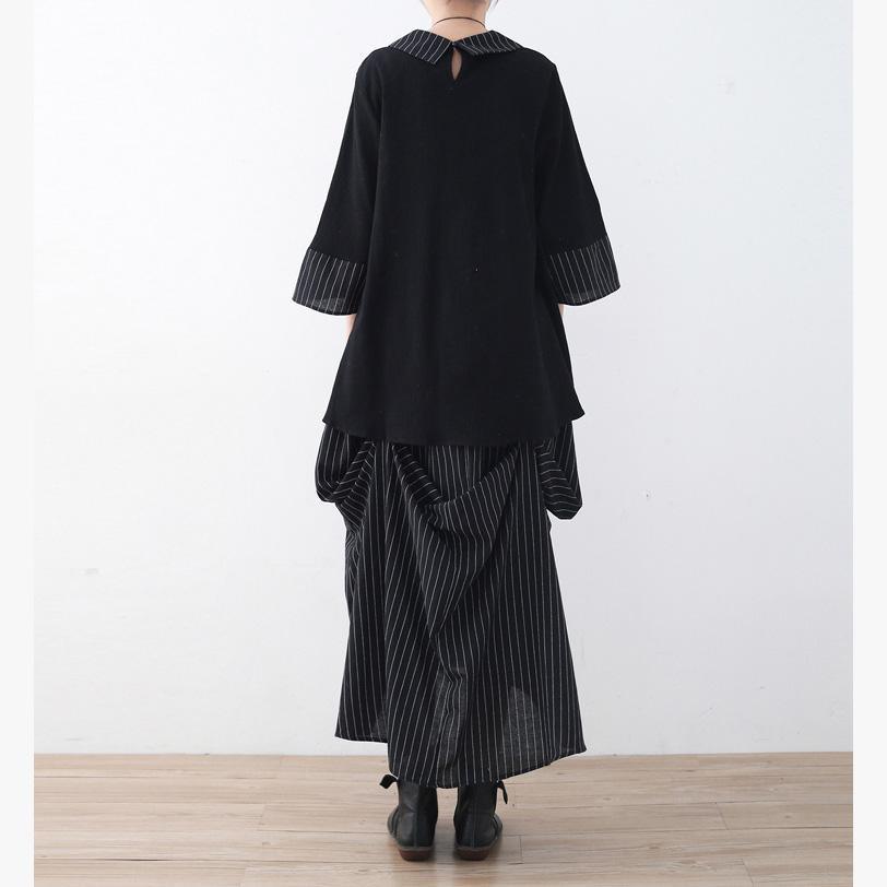 Art skirt asymmetric cotton top silhouette Vintage Fashion Ideas black striped box shirts two pieces - Omychic