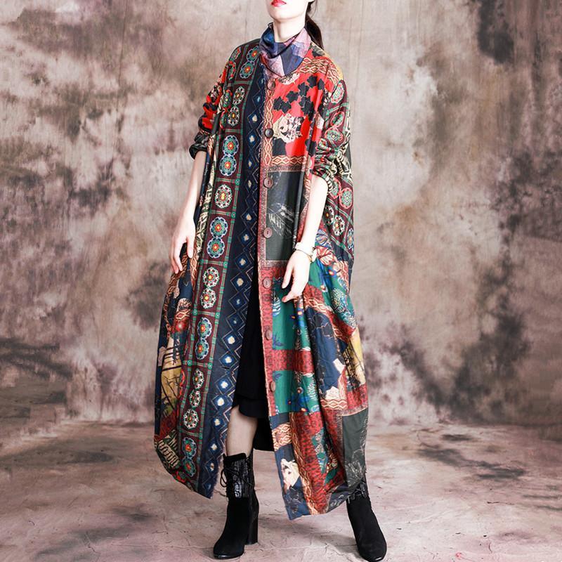 Art thick Plus Size prints outwear patchwork cotton women coats - Omychic