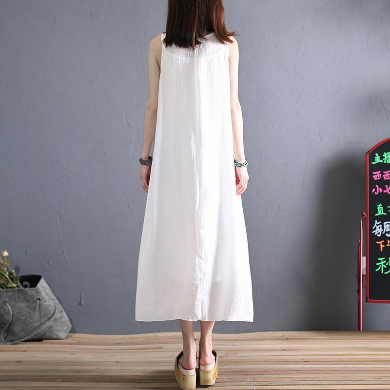 Art White Linen Clothes For Women Sleeveless Plus Size Summer Dress - Omychic