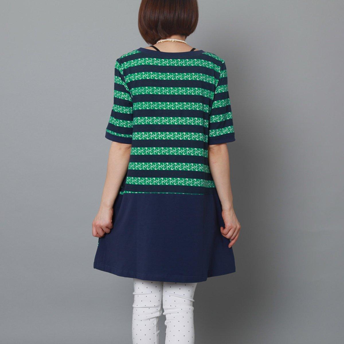 Asymmetric striped patchwork cotton sundress oversize summer shift dress tea green - Omychic