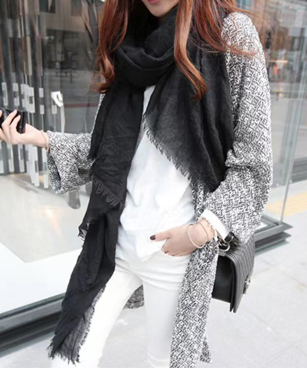 Autumn And Winter Black Tasseled Soft Cotton Scarf