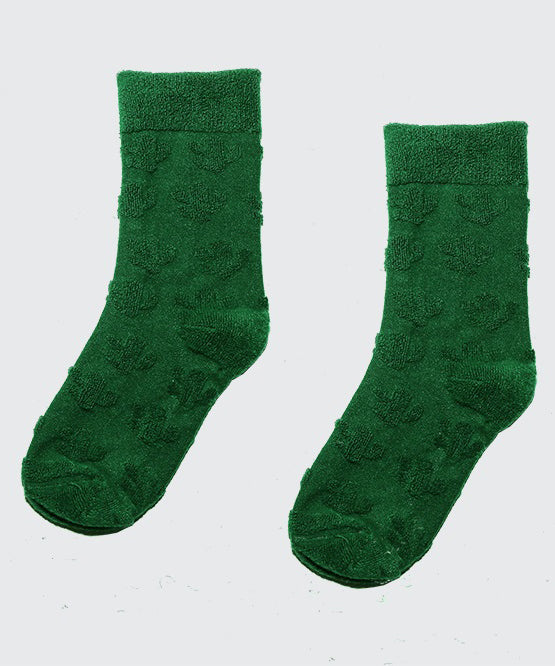 Autumn And Winter Green Cactus Jacquard Thick Warm Mid Calf Tidal Socks