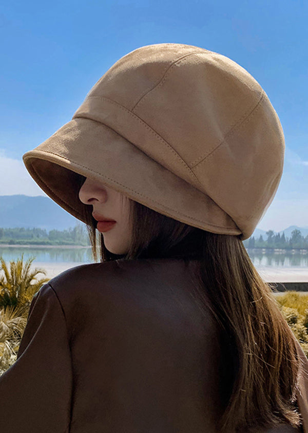 Autumn Winter French Khaki Suede Bucket Hat