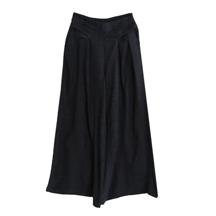 Autumn cotton and linen black jacquard loose pants good to wear big feet wide leg pants - Omychic