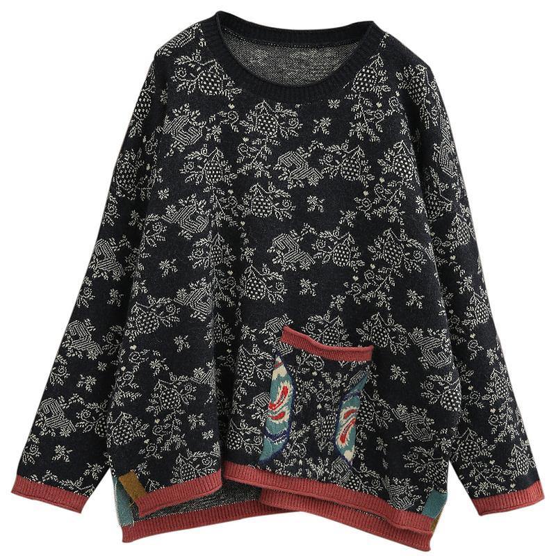 Spring Knit Top Pocket Split Hem Sweater Top - Omychic