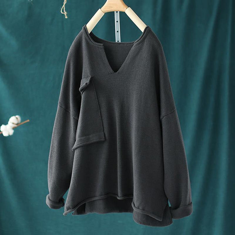 Spring Big Pocket V-neck Sweater Top Women - Omychic