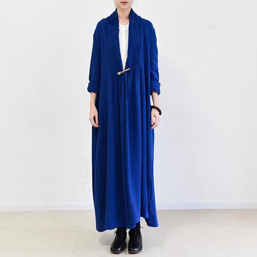 Autumn new blue vintage cotton coats plus size wrinkled trench coats - Omychic