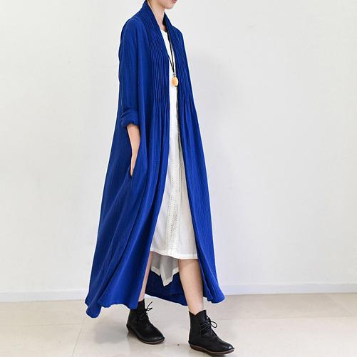 Autumn new blue vintage cotton coats plus size wrinkled trench coats - Omychic