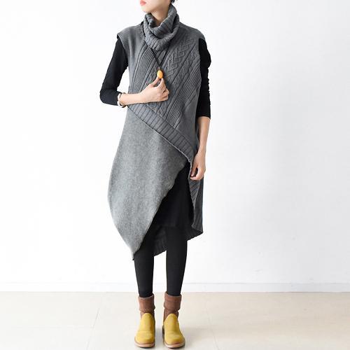 Autumn original design gray thick woolen dresses plus size casual knit sweaters dresses two pieces - Omychic