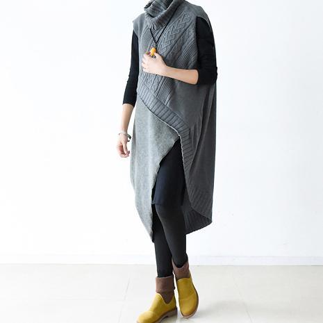 Autumn original design gray thick woolen dresses plus size casual knit sweaters dresses two pieces - Omychic