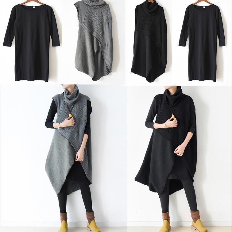 Autumn original design gray thick woolen dresses plus size casual knit sweaters dresses two pieces - Omychic