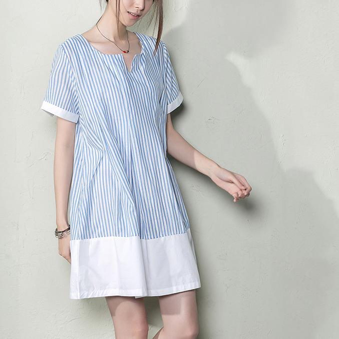Baby blue plus size sundress natural linen clothing oversize summer shirt dresses - Omychic