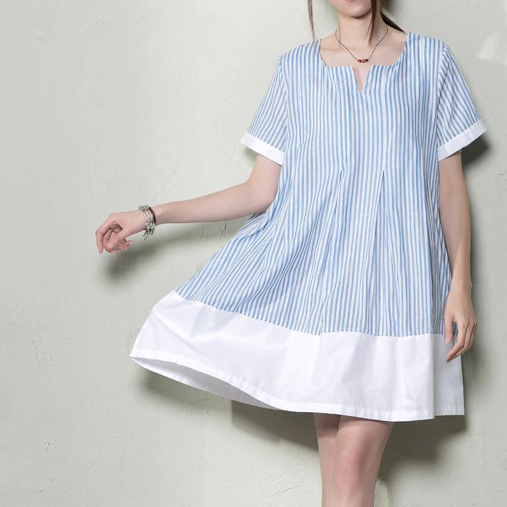 Baby blue plus size sundress natural linen clothing oversize summer shirt dresses - Omychic