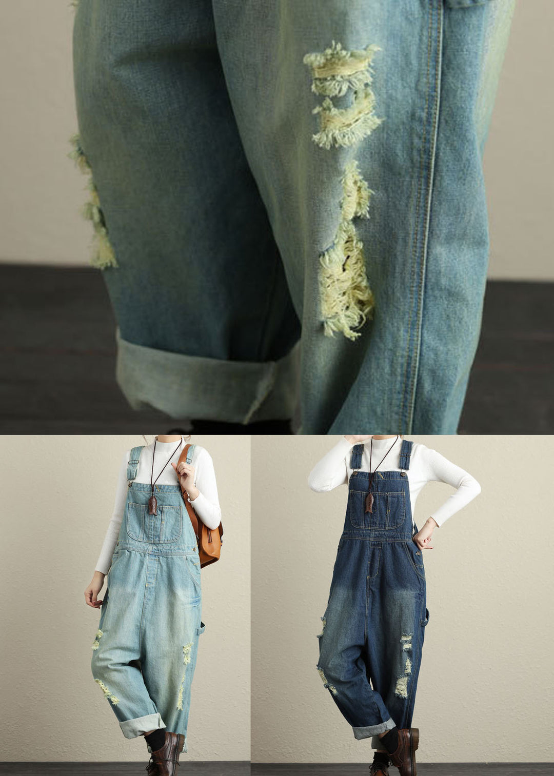 Navy Pockets Patchwork Denim Jumpsuits Spring