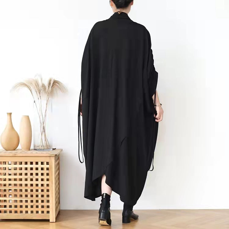 Baggy Black Long Linen Dresses Loose Fitting Asymmetric Hem Cotton Gown Vintage Linen Cotton Dress