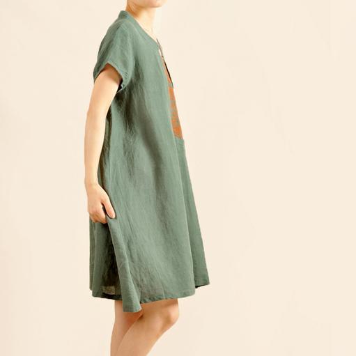 Bea-green plus size cotton sundress linen dress - Omychic