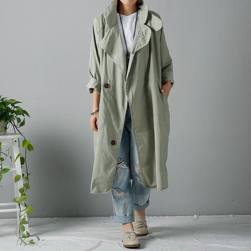 Bea green cotton trench coats long cardigans - Omychic