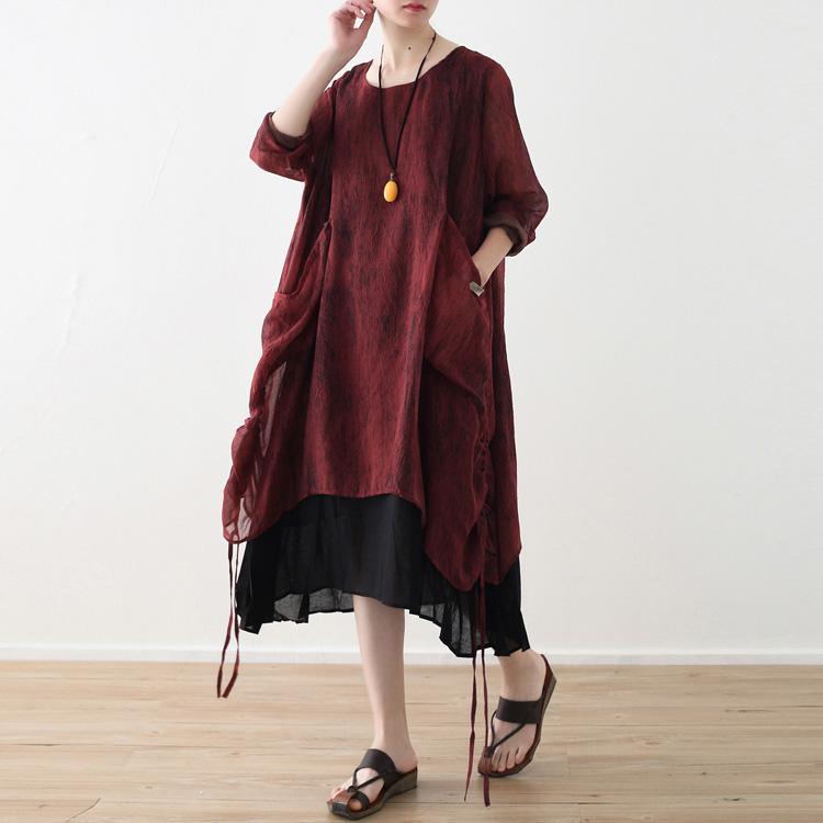 Beach red chiffon Robes Metropolitan Museum Life false two pieces Robe Dresses - Omychic