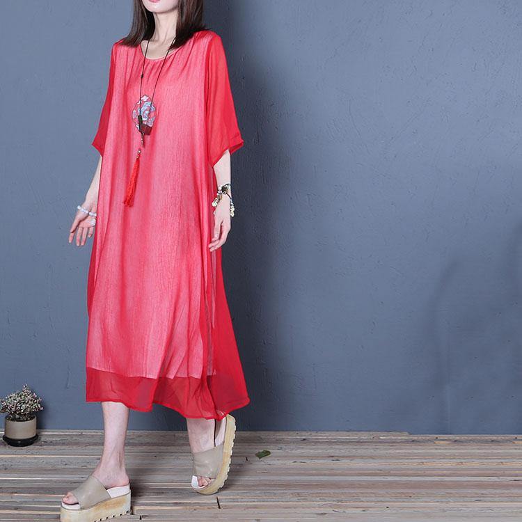 Beach red organza Robes Fashion Sewing o neck false two pieces Art Summer Dresses - Omychic