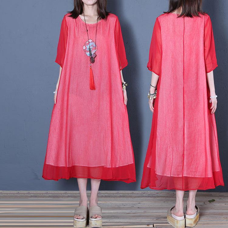 Beach red organza Robes Fashion Sewing o neck false two pieces Art Summer Dresses - Omychic