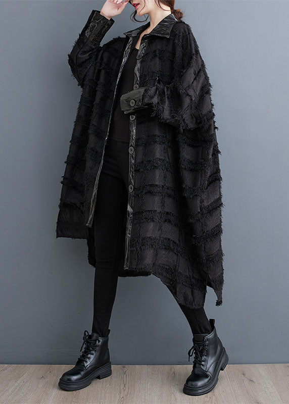 Beautiful Black Asymmetrical Pockets Patchwork Button Trench Coats Fall