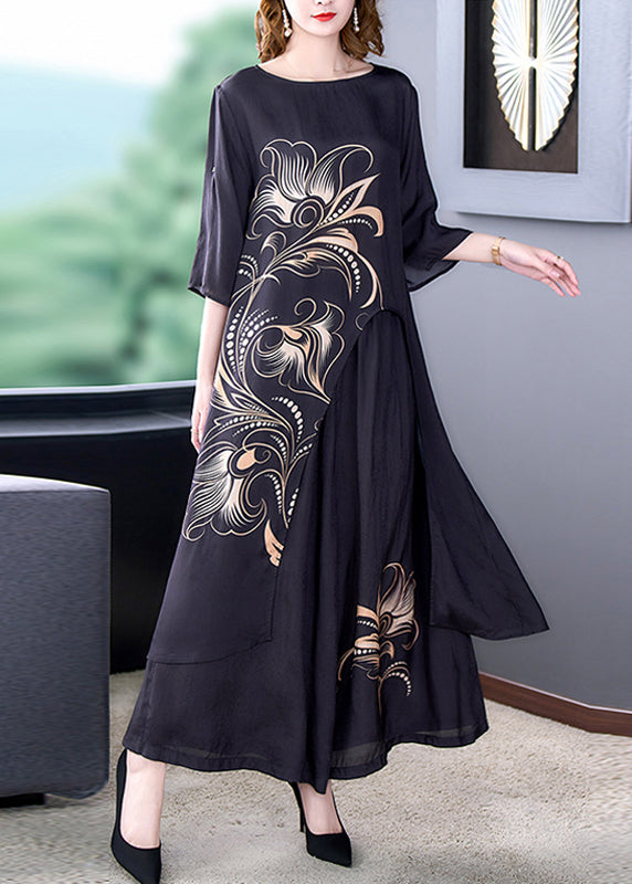 Beautiful Black Asymmetrical Print Chiffon Top And Wide Leg Pants Two-Piece Set Summer