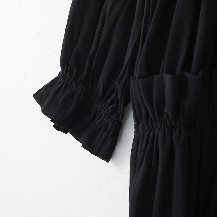 Beautiful Black Cinched hooded Spring Cotton Dress - Omychic