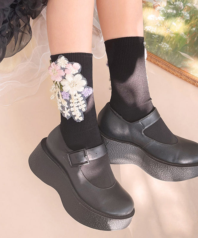 Beautiful Black Floral Holidays Mid Calf Socks