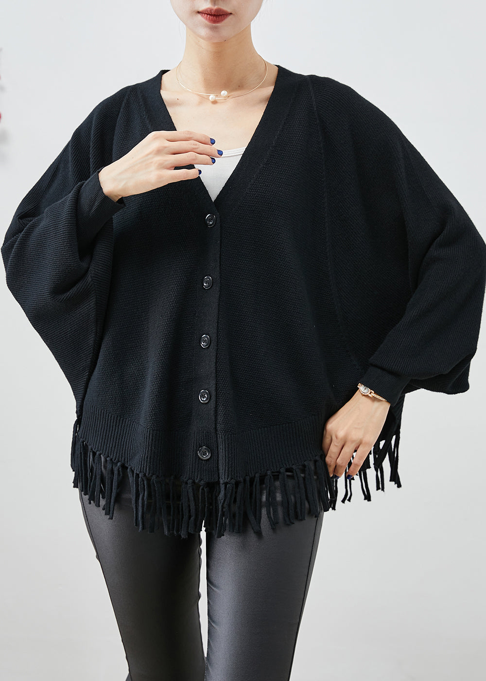Beautiful Black Oversized Tasseled Knit Coats Fall