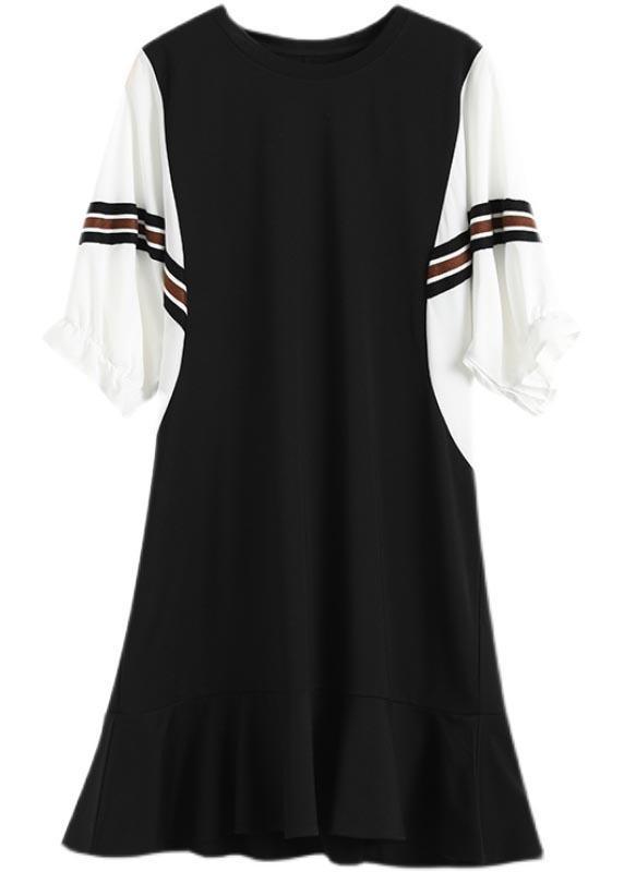 Beautiful Black Patchwork Batwing Sleeve Summer Cotton Dress - Omychic