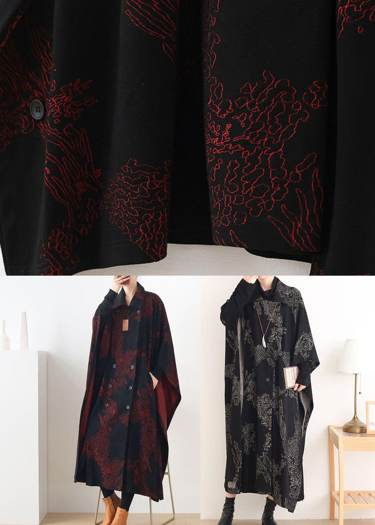Beautiful Black Print Peter Pan Collar Button Long Trench coats - Omychic