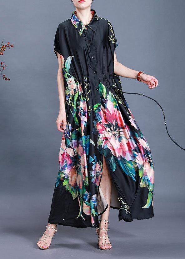 Beautiful Black Print tie waist Maxi Coat Summer - Omychic