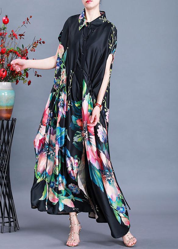 Beautiful Black Print tie waist Maxi Coat Summer - Omychic