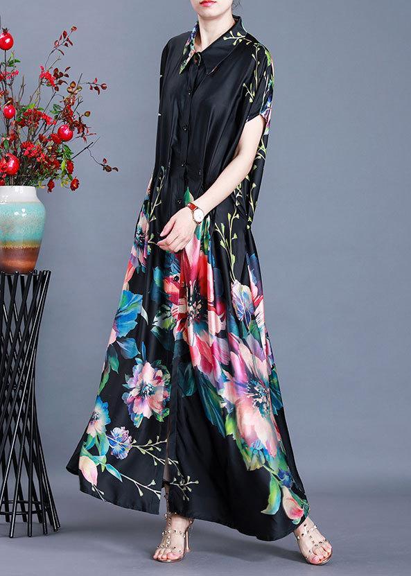 Beautiful Black Print tie waist Maxi Coat Summer - Omychic