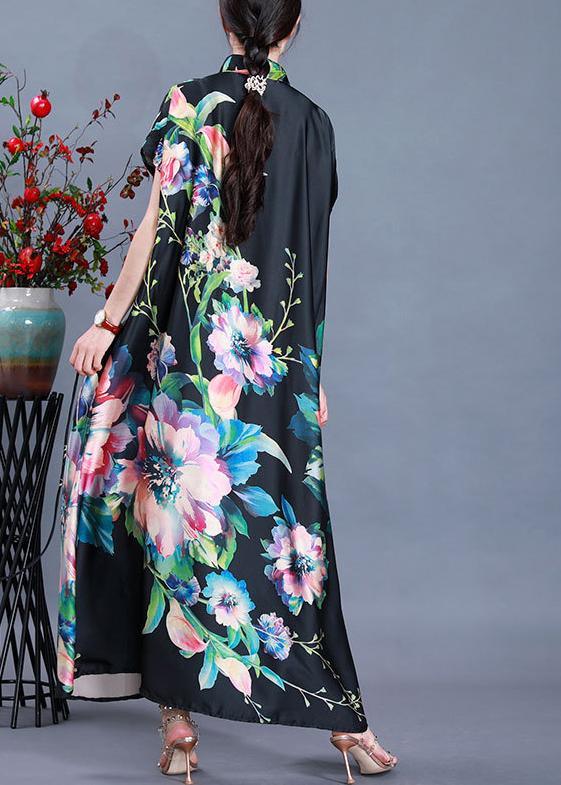 Beautiful Black Print tie waist Maxi Coat Summer - Omychic