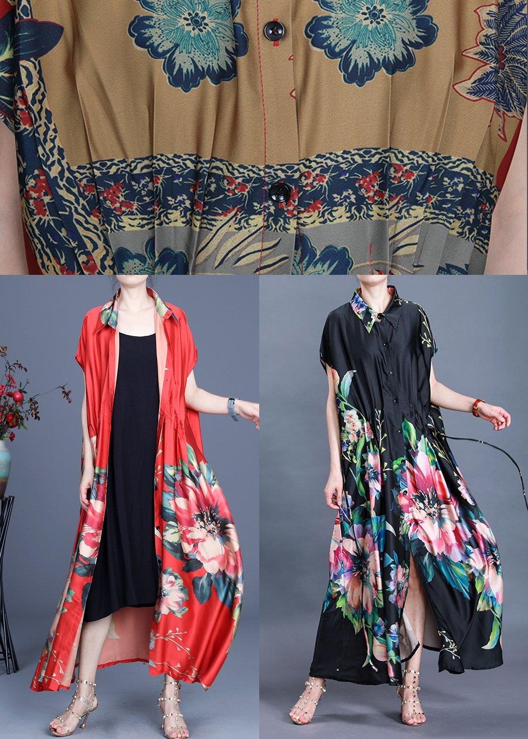 Beautiful Black Print tie waist Maxi Coat Summer - Omychic