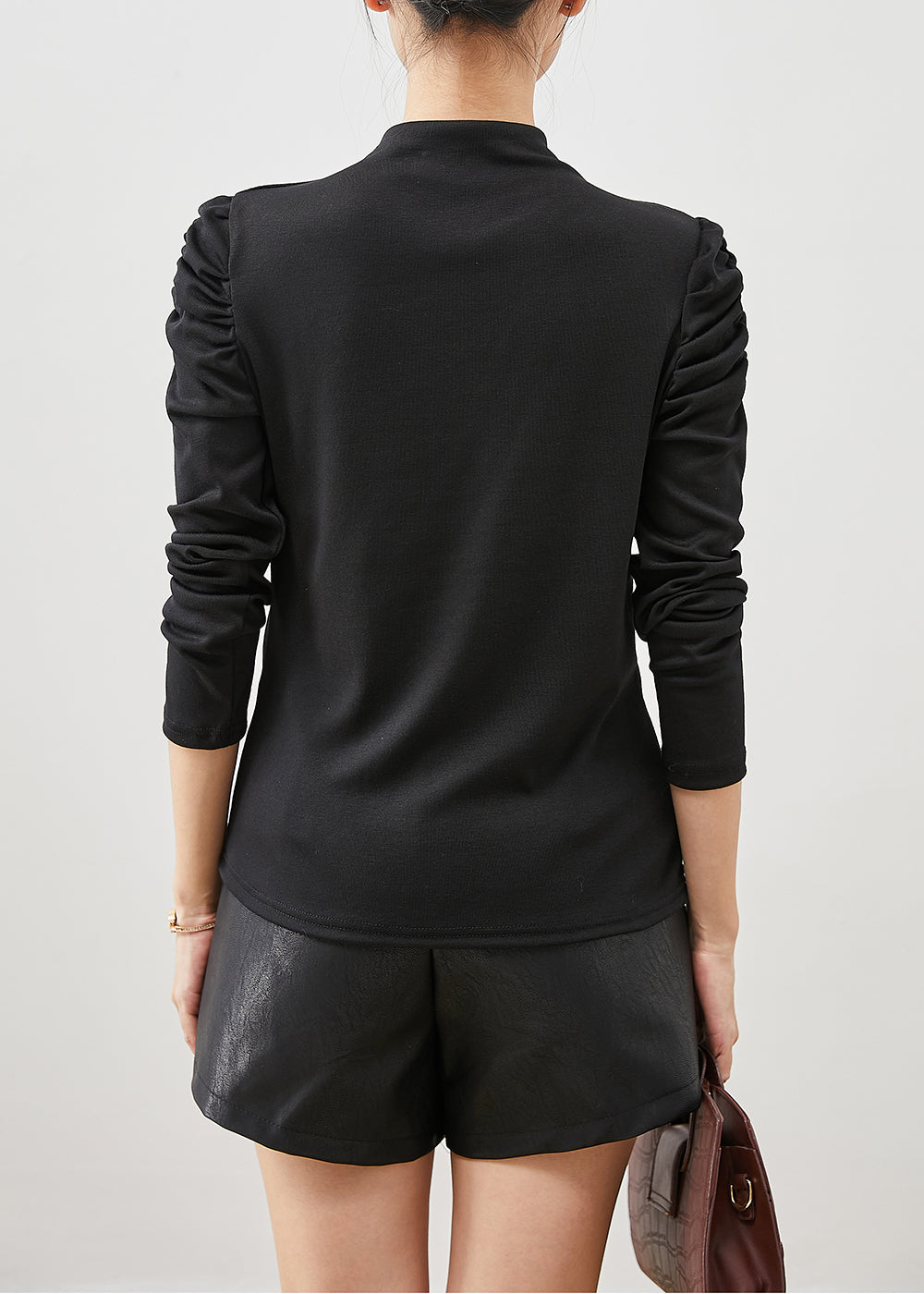 Beautiful Black Puff Sleeve Silm Fit Cotton Top