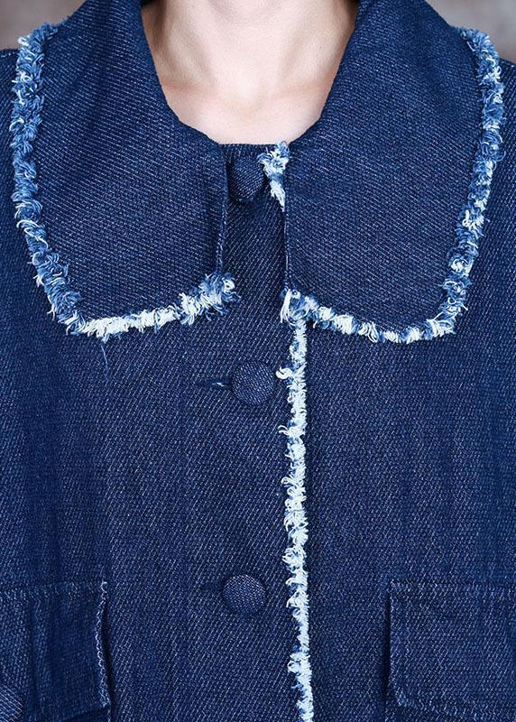 Beautiful Blue PeterPan Collar Button side open denim Coat Winter - Omychic