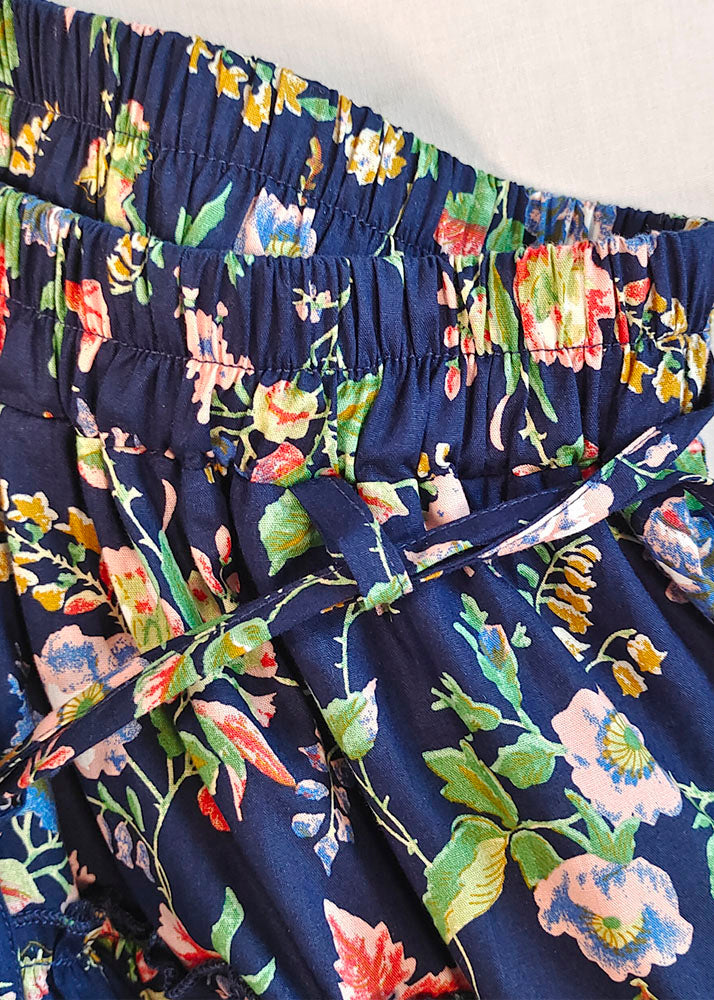 Beautiful Blue Wrinkled Print High Waist Patchwork Cotton Skirts Fall