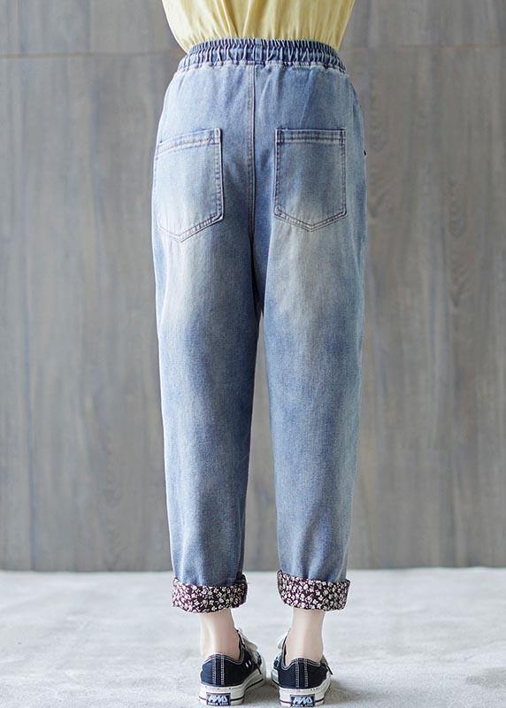 Beautiful Blue patchwork Pockets Cotton Pants Summer - Omychic