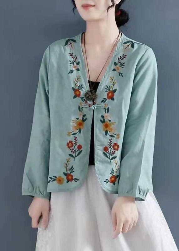 Beautiful Carmine Embroideried Button Patchwork Linen Coats Summer