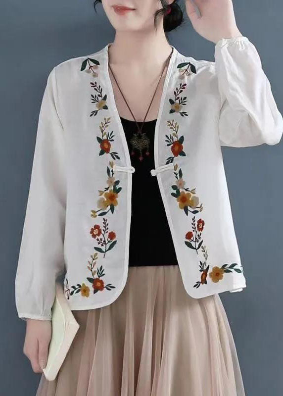 Beautiful Carmine Embroideried Button Patchwork Linen Coats Summer