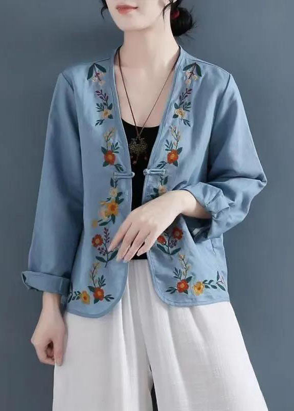 Beautiful Carmine Embroideried Button Patchwork Linen Coats Summer