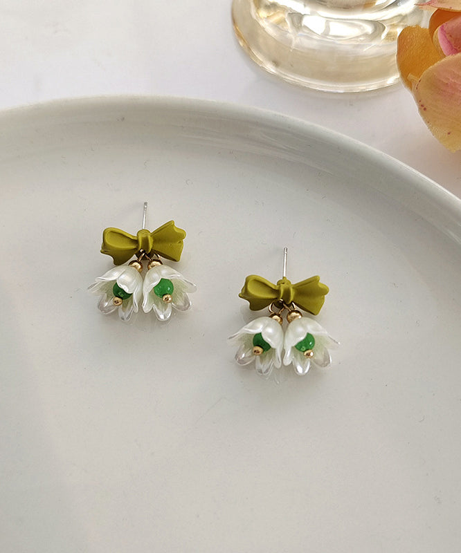 Beautiful Colorblock Alloy Resin Bow Floral Stud Earrings