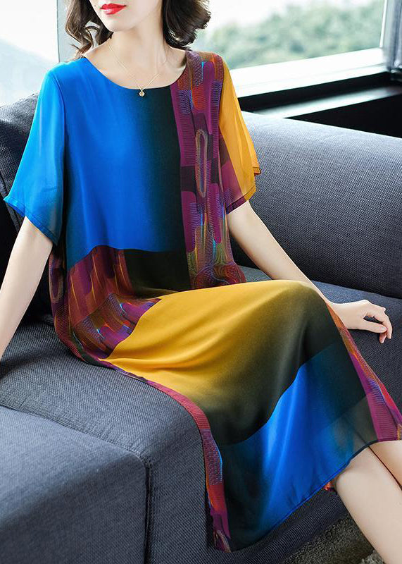 Beautiful Colorblock O Neck Side Open Patchwork Chiffon Dress Summer – Omychic