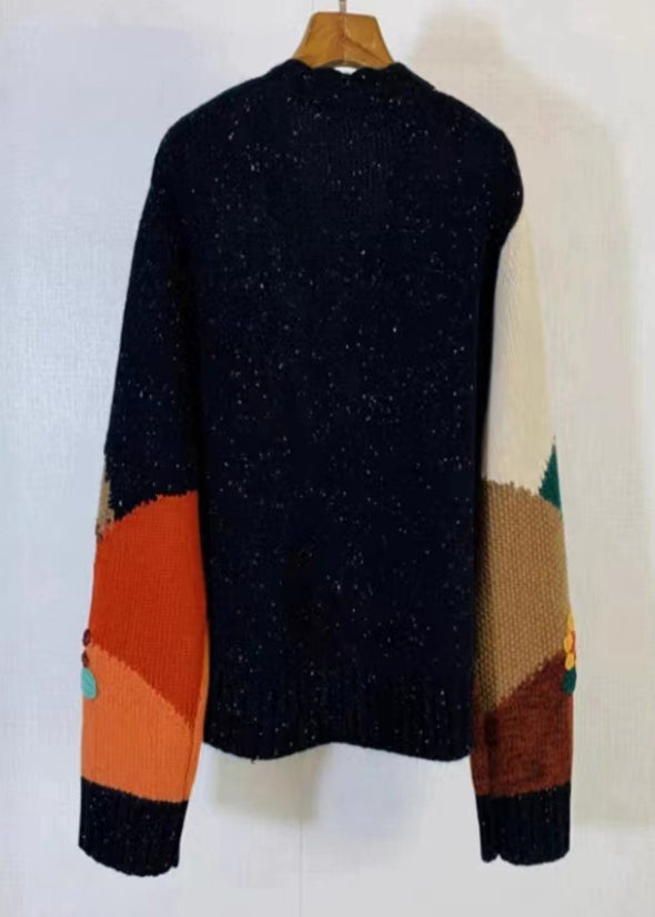 Beautiful Colorblock V Neck Patchwork Cozy Knit Top Fall