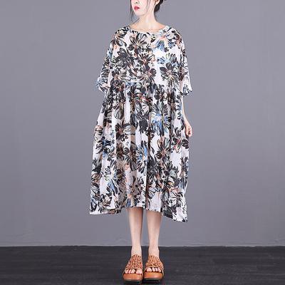 Beautiful Cotton clothes Boho Women Summer Loose Pleated Printed Dress - Omychic