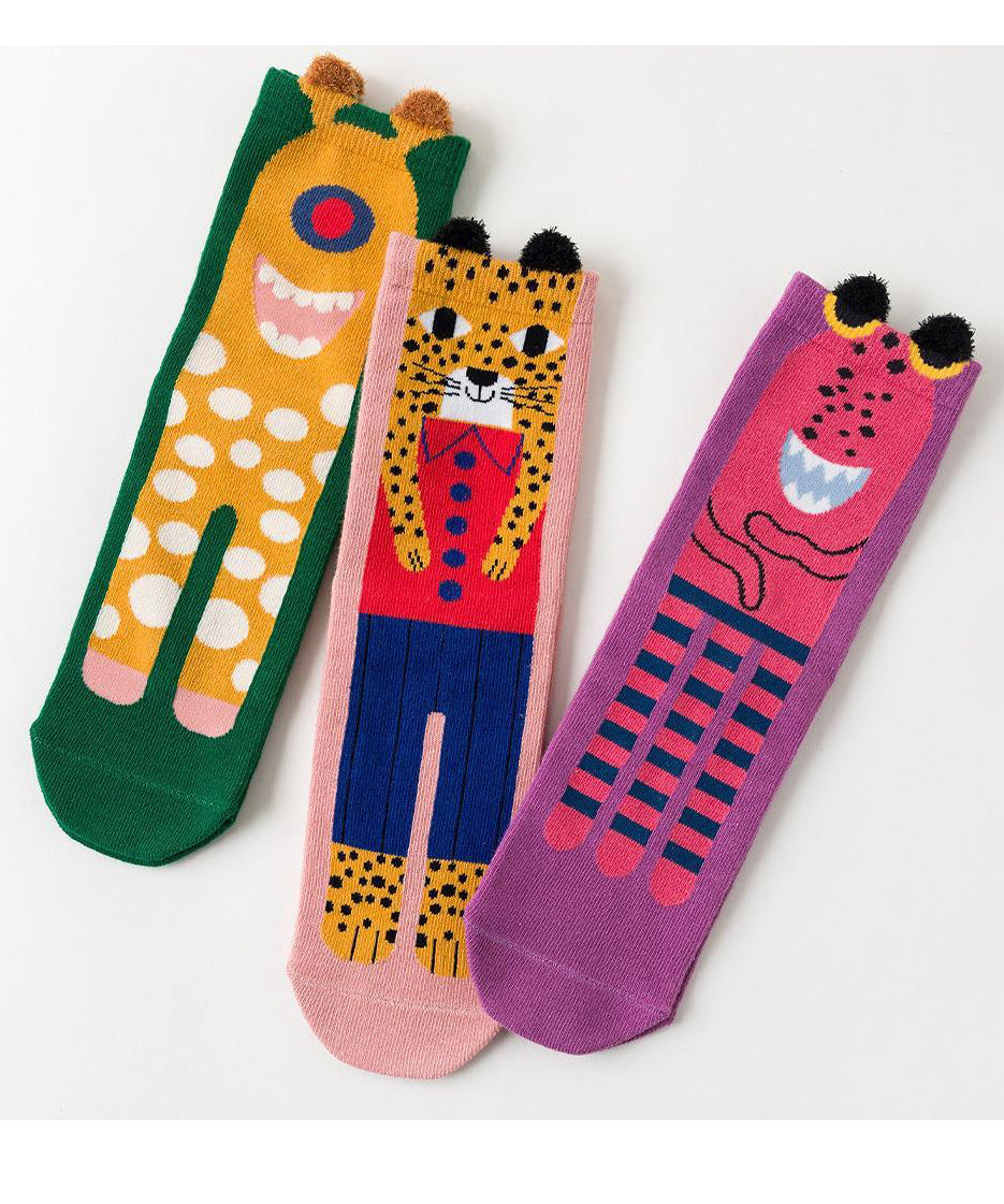 Beautiful Cute Cartoon Monster Pring Fine Cotton Mid Calf Socks